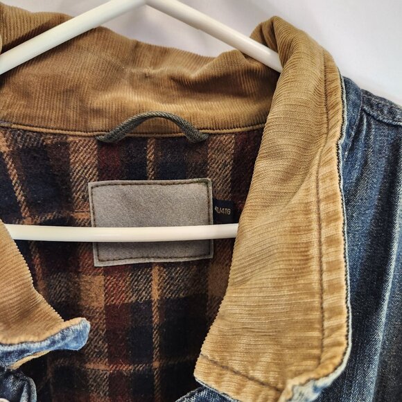 Denver Hayes Mens Lined Quilted Denim Jacket Distressed Parachutist Patch Warm - Picture 5 of 16